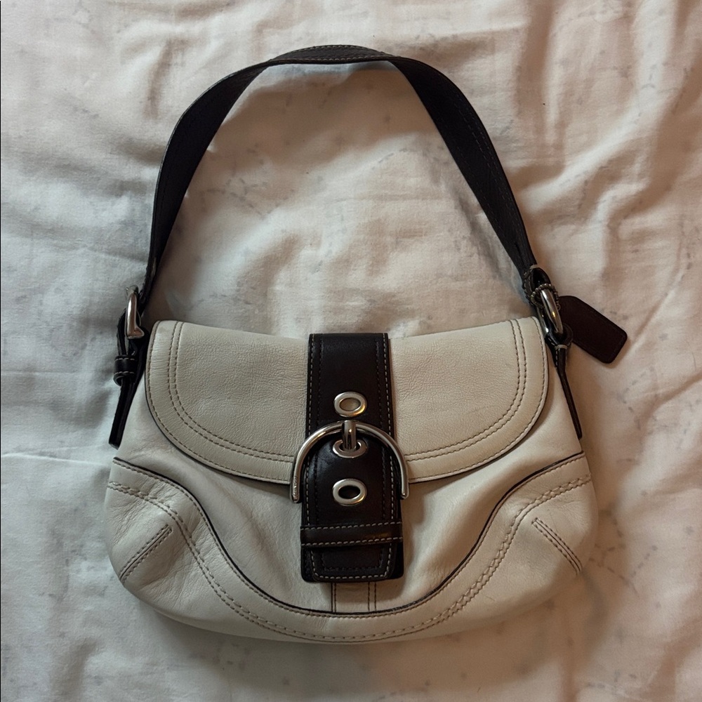 Vintage Coach White and Brown Soho Bag
